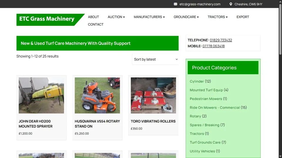 ETC Grass Machinery website homepage preview