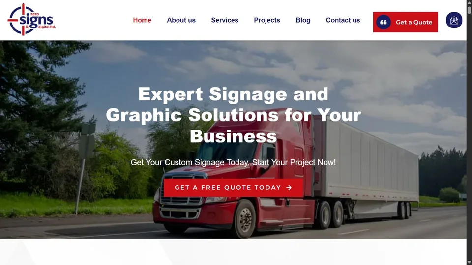 Zero Signs website homepage preview